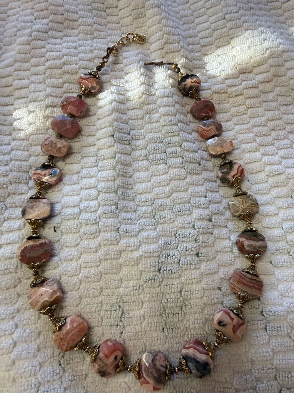 HUGE RODHOCROSITE STONES GOLD NECKLACE